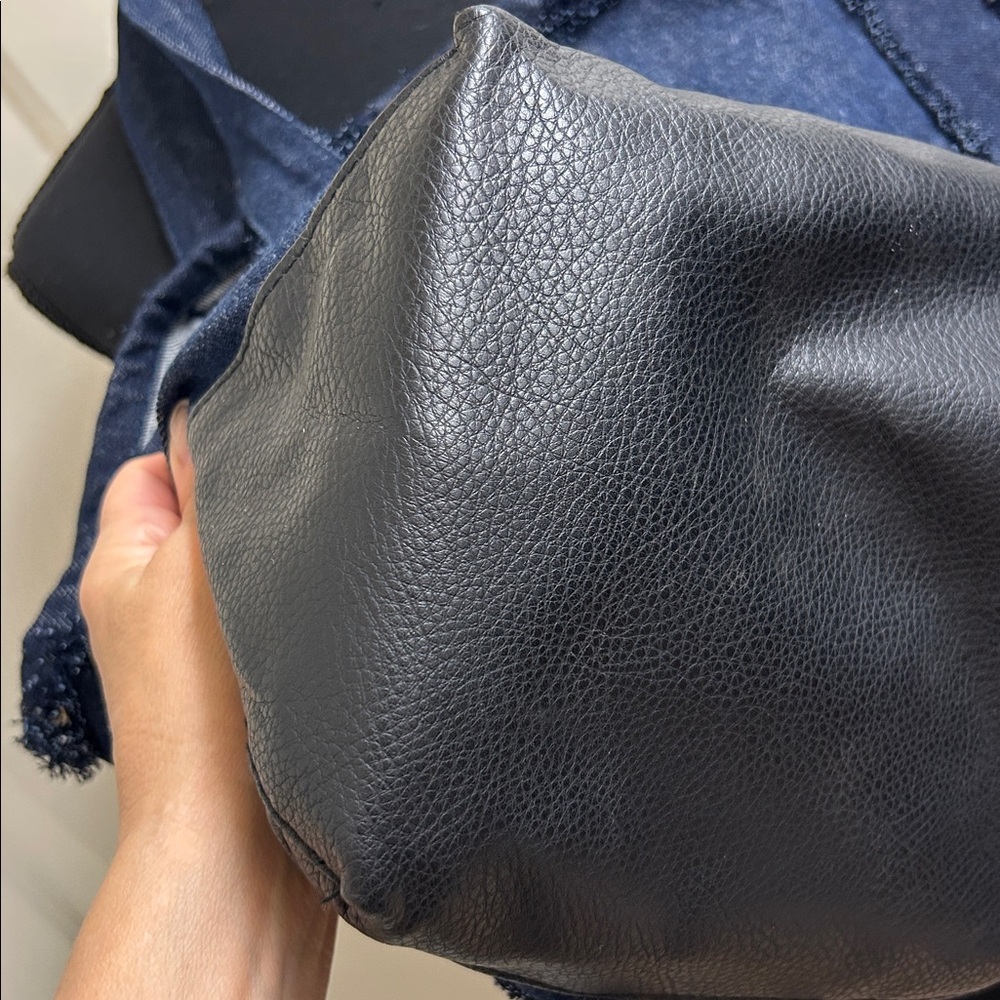 Tote, Dark blue Jean material with a black bottom, zipper pocket on interior - Picture 4 of 7